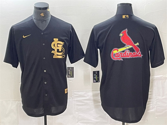 Men's St. Louis Cardinals Black Team Big Logo Cool Base Stitched Jersey
